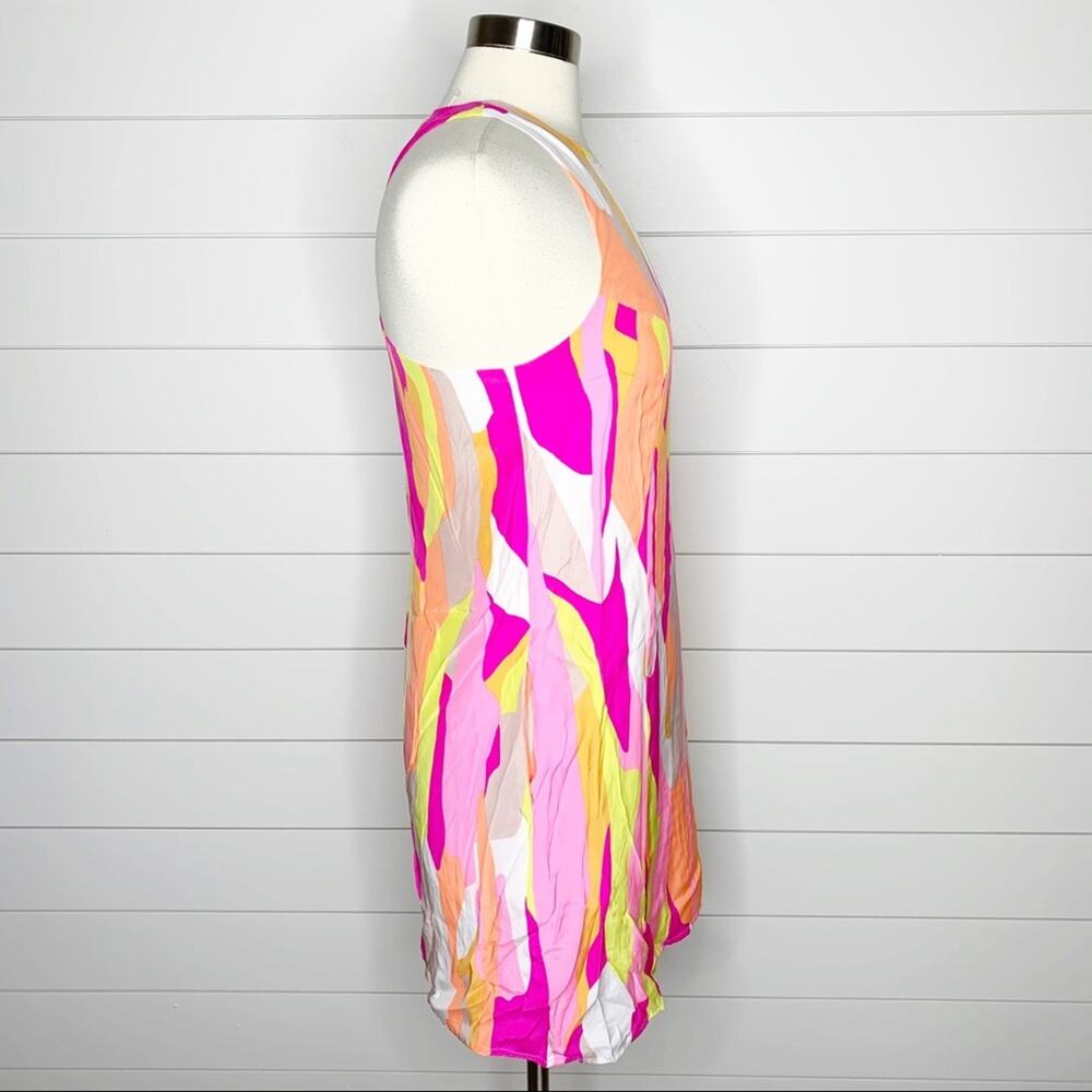 Britt Ryan Abstract Printed Silk Racerback Mini Dress Pink Yellow Small - Picture 5 of 10